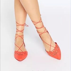 ALDO harmony peach laser cut Ghillie lace tie up flat size 8